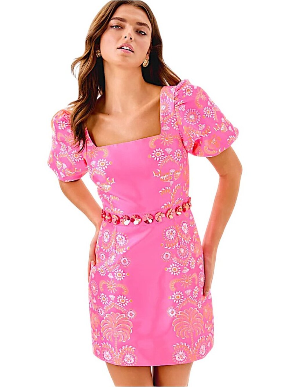 Lilly Pulitzer Cohen Skirted Romper in Sunkissed Pink/Breezy Palm NWT - Size 0 - Picture 3 of 9
